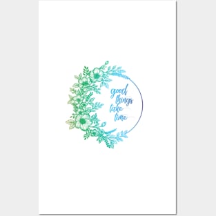 Blue and green floral art with a quote Posters and Art